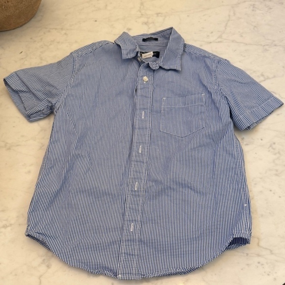 Crewcuts Boys Blue Gingham Button Down Shirt Size 10 Short Sleeve J.Crew Kids